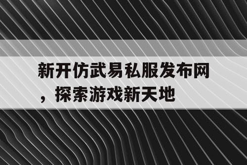 新开仿武易私服发布网，探索游戏新天地