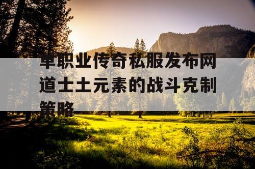 单职业传奇私服发布网道士土元素的战斗克制策略