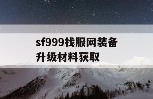 sf999找服网装备升级材料获取