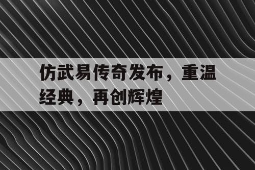 仿武易传奇发布，重温经典，再创辉煌