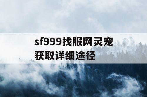 sf999找服网灵宠获取详细途径